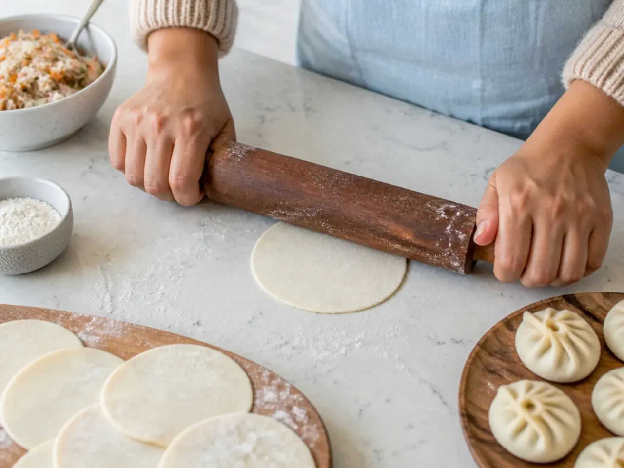 momos for party — step 3: roll the wrappers