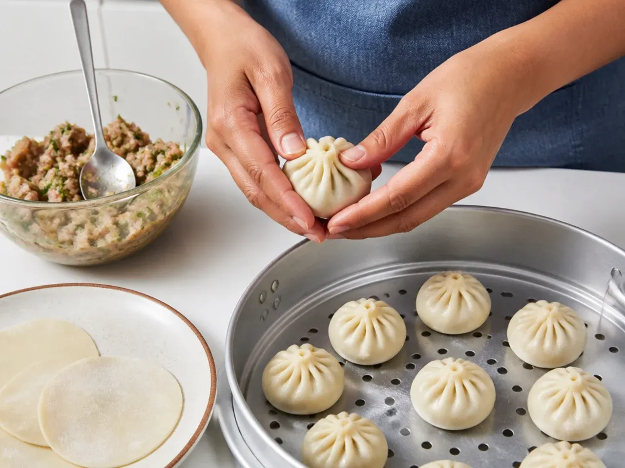 momos for party — step 4: fill and pleat