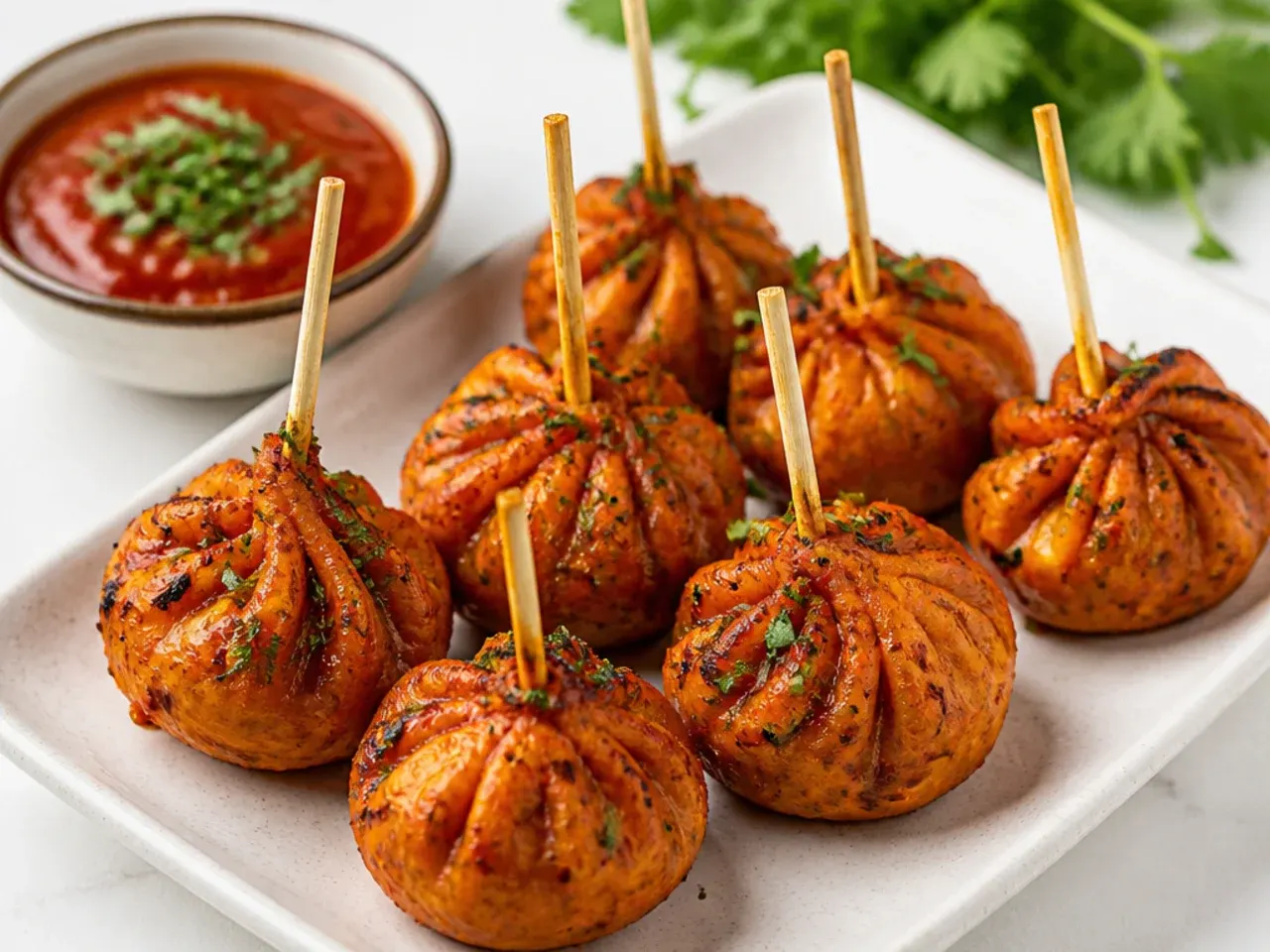 Tandoori momo lollipops on skewers, a playful momos idea for parties
