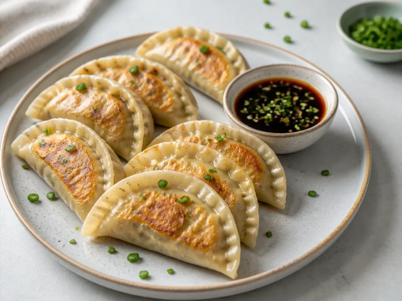 Simple vegan half-moon tofu cabbage momos for a party with soy vinegar dip