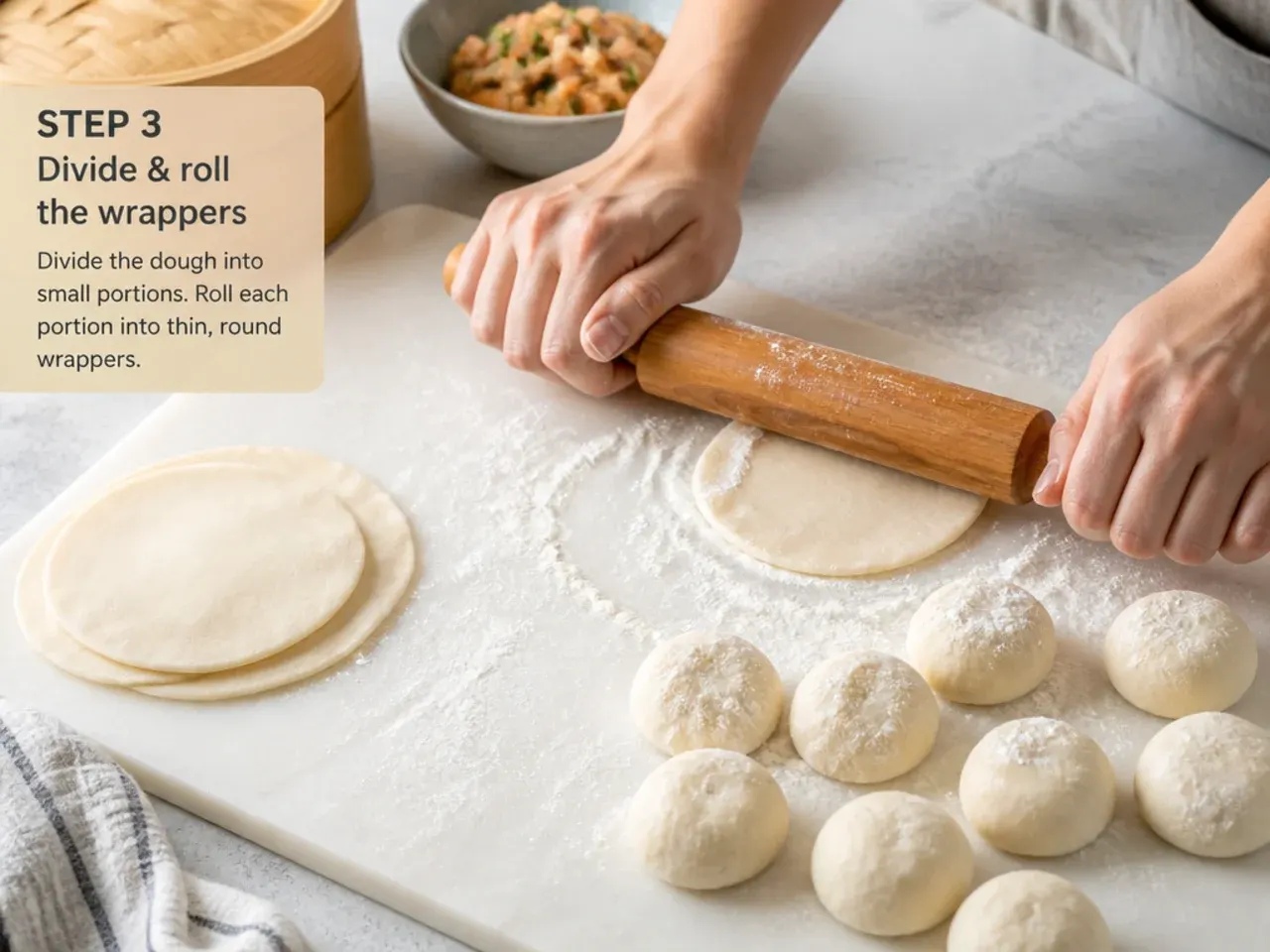 momos recipe easy — step 3: divide and roll the wrappers