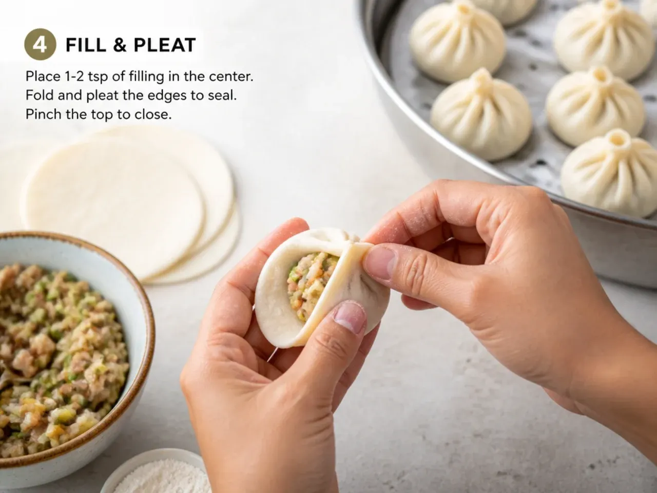 momos recipe easy — step 4: fill and pleat