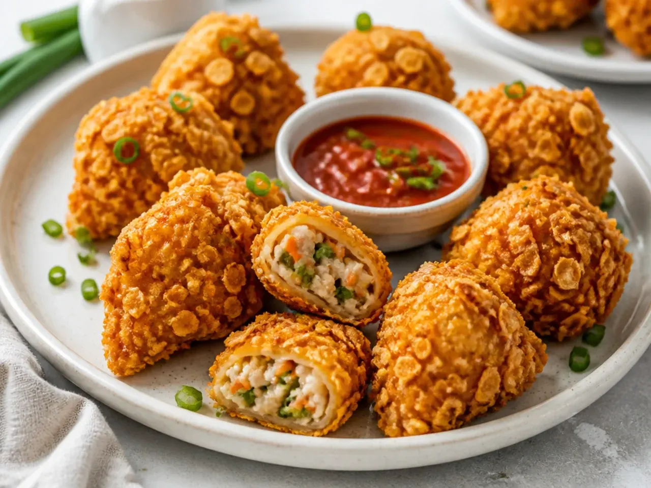 Kurkure momos with crunchy golden cornflake coating