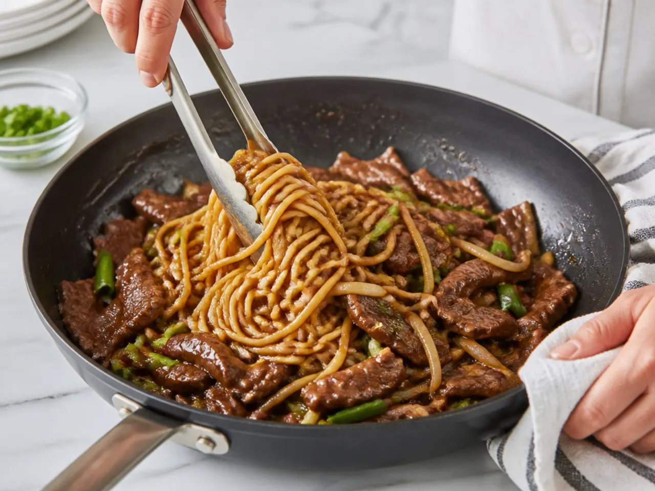 mongolian beef and noodles — step 6: combine beef and noodles