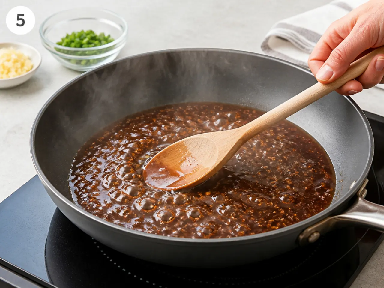 mongolian beef bowl — step 5: simmer the sauce