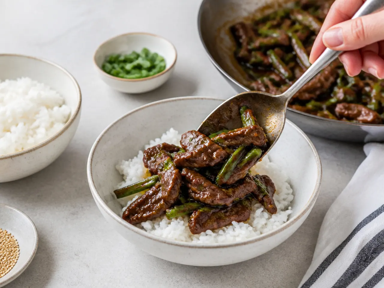 mongolian beef bowl — step 7: build the bowls