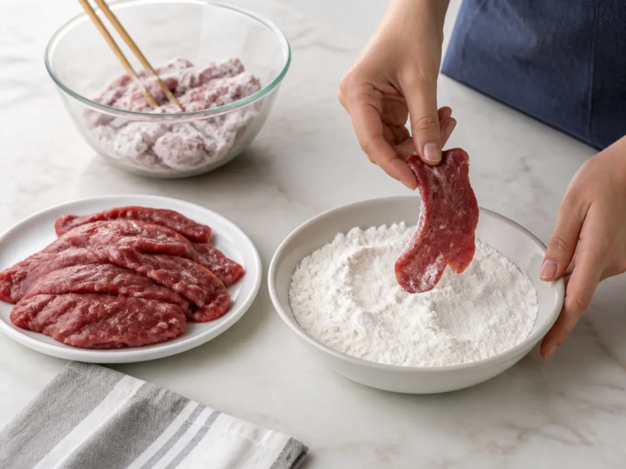 mongolian beef ideas — step 1: slice and dredge the beef