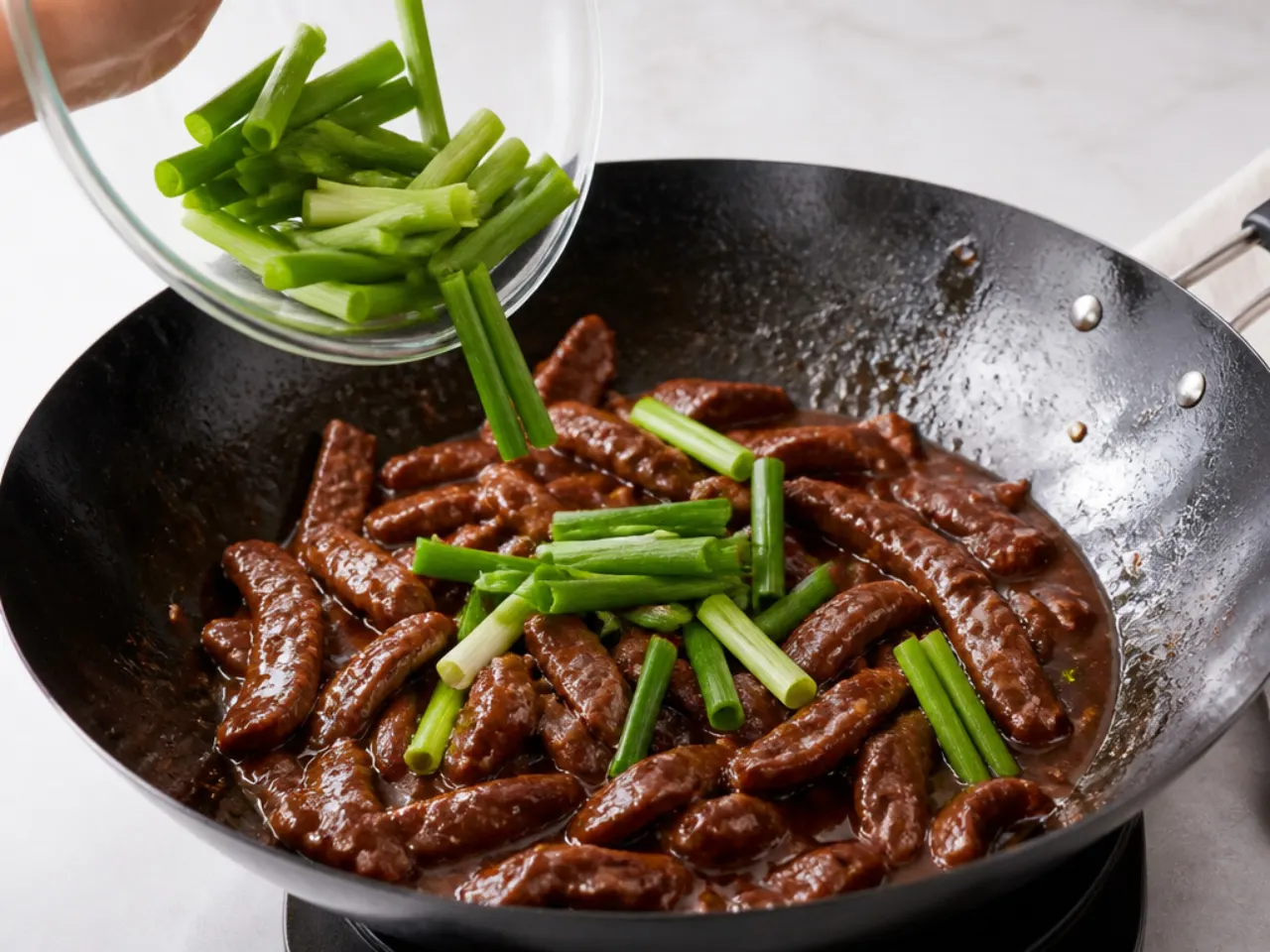 mongolian beef ideas — step 6: combine beef and scallions