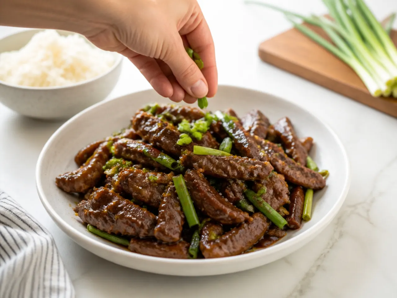 mongolian beef ideas — step 7: garnish and serve