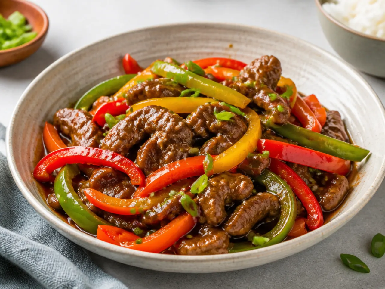 mongolian beef ideas — colorful rainbow pepper mongolian beef