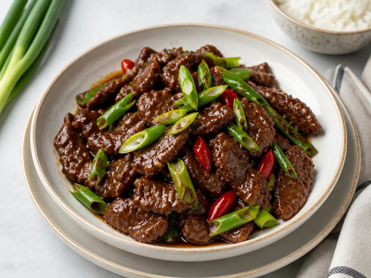 mongolian beef ideas — minimal three-sauce mongolian beef