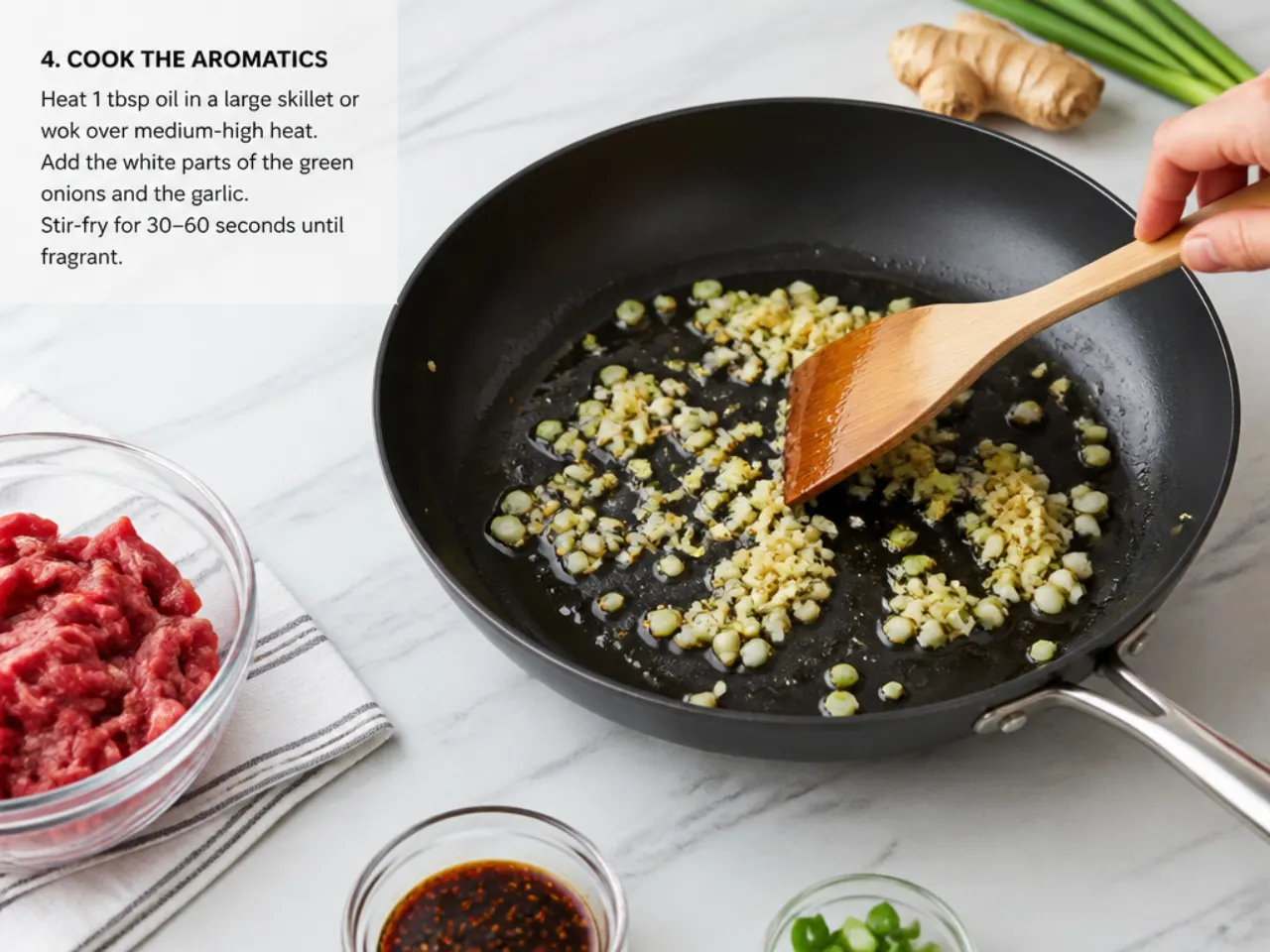 mongolian beef meal prep — step 4: cook the aromatics