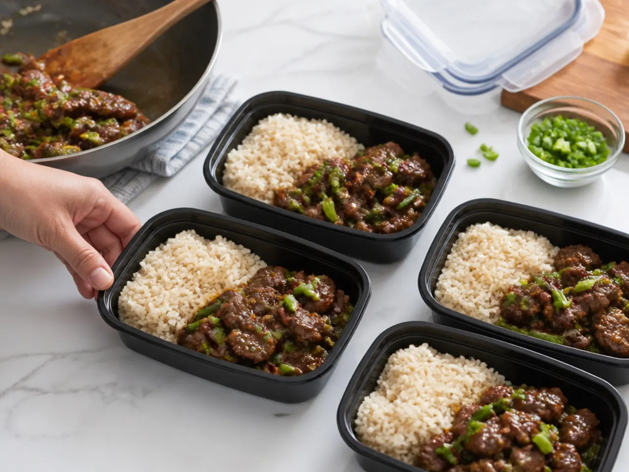 mongolian beef meal prep — step 7: cool and portion for meal prep