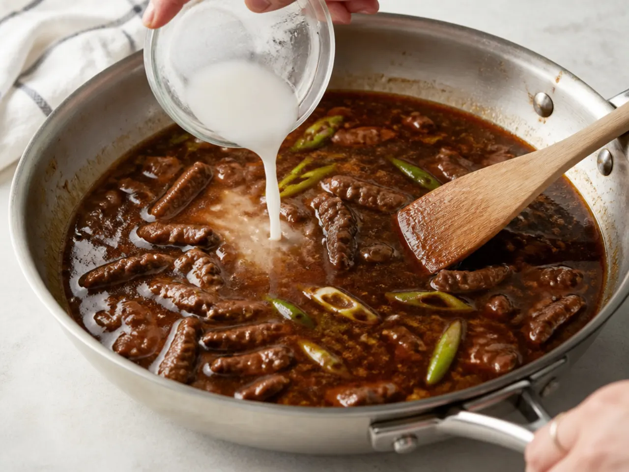 mongolian beef sauce — step 5: thicken with the slurry