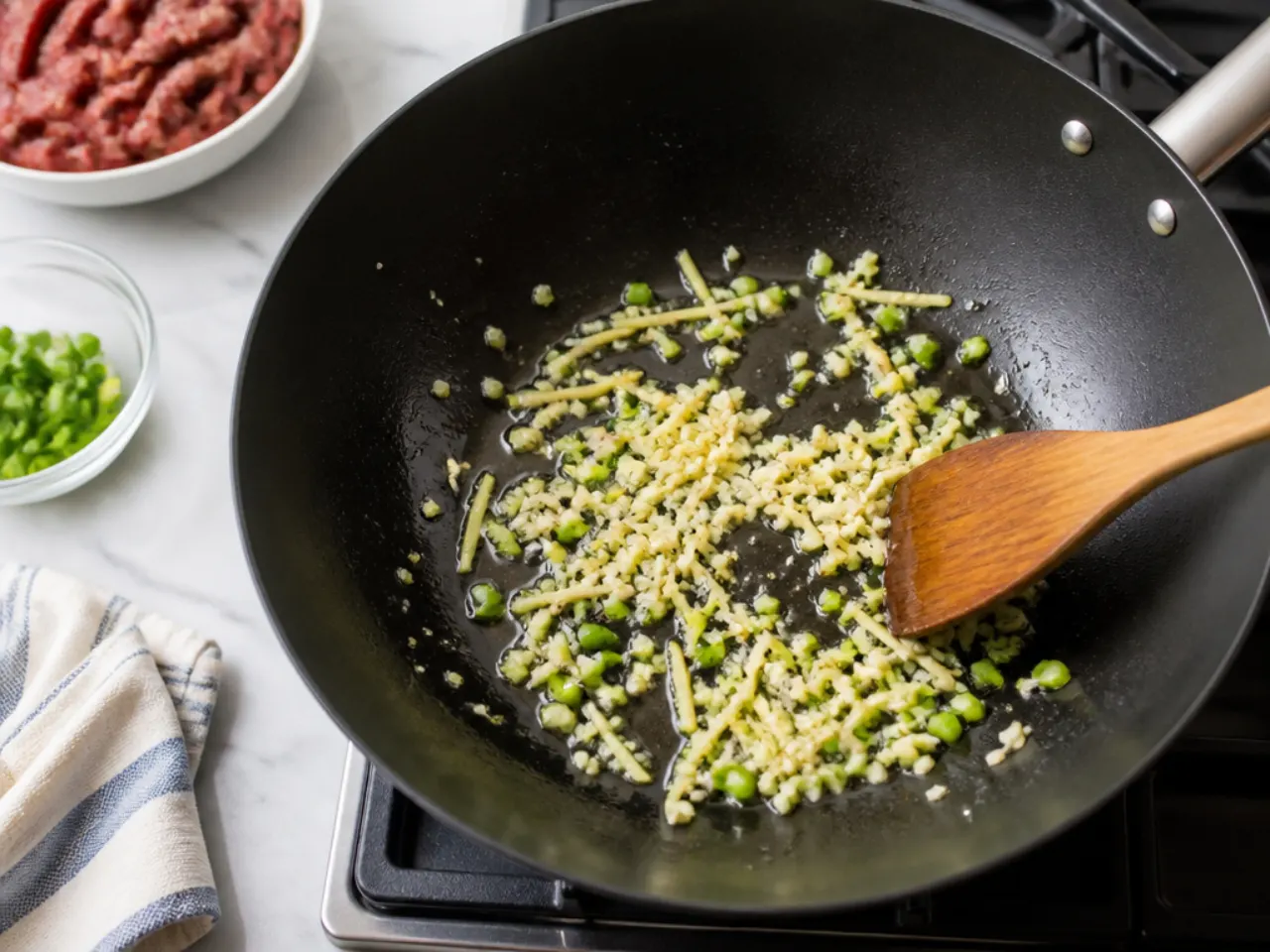 mongolian beef stir fry — step 4: cook the aromatics