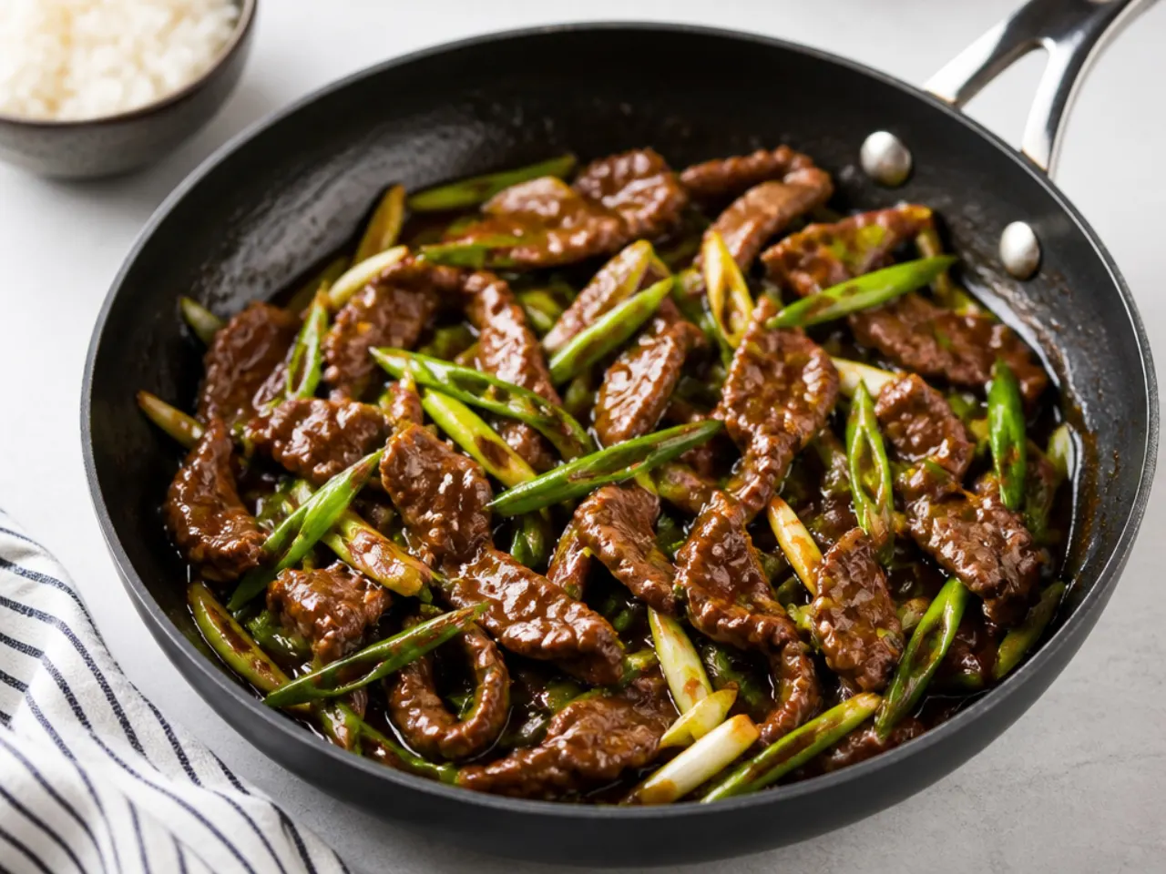 Quick 20-minute Mongolian beef stir fry cooked in one pan on a weeknight