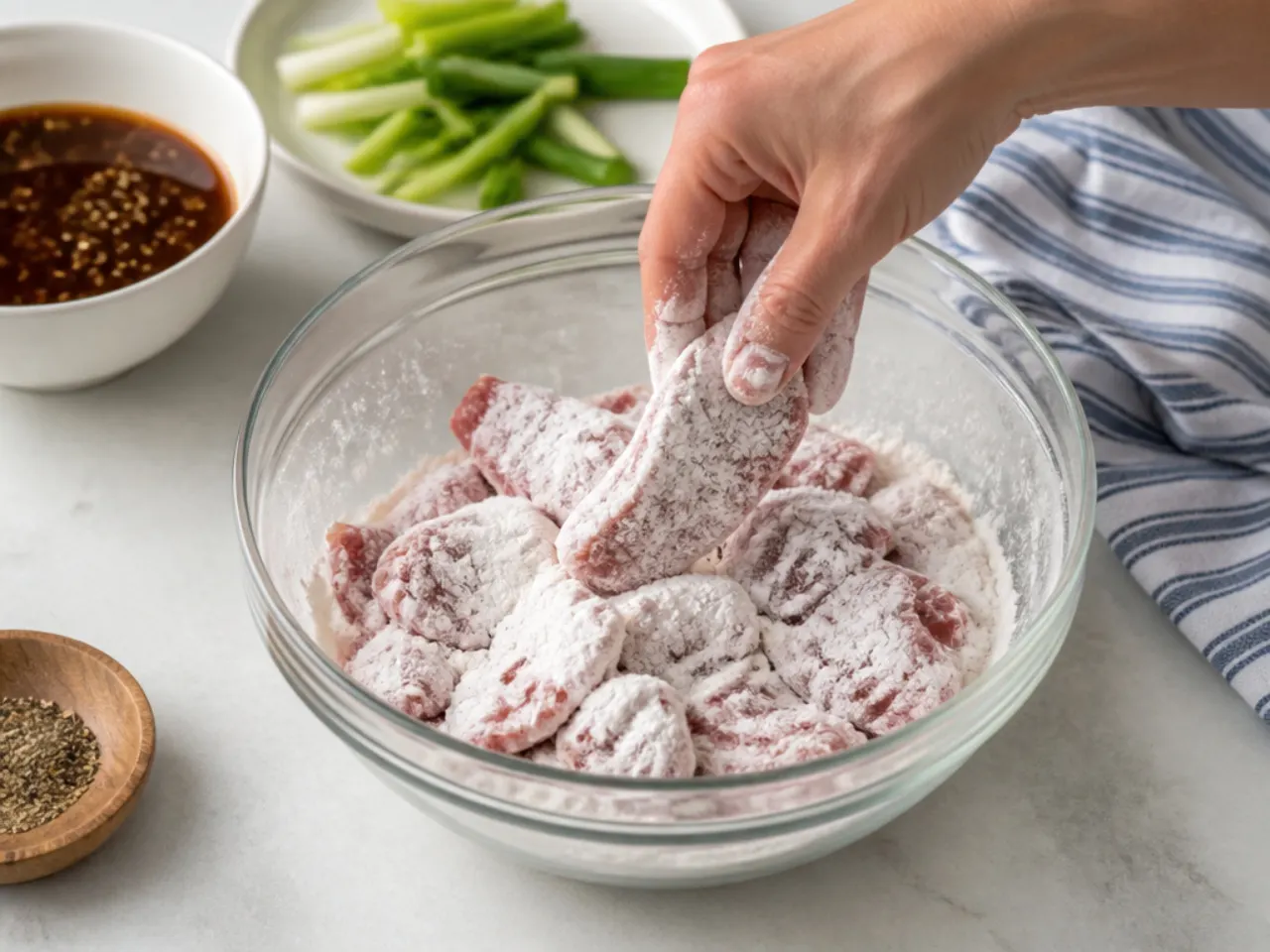 mongolian beef vs takeout — step 3: dredge the beef