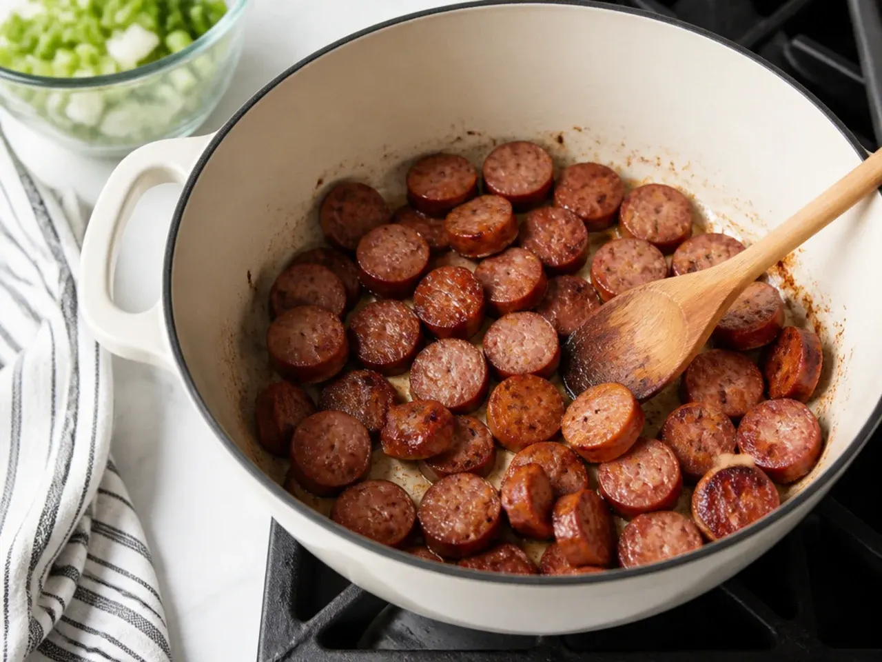 new orleans gumbo — step 1: brown the sausage