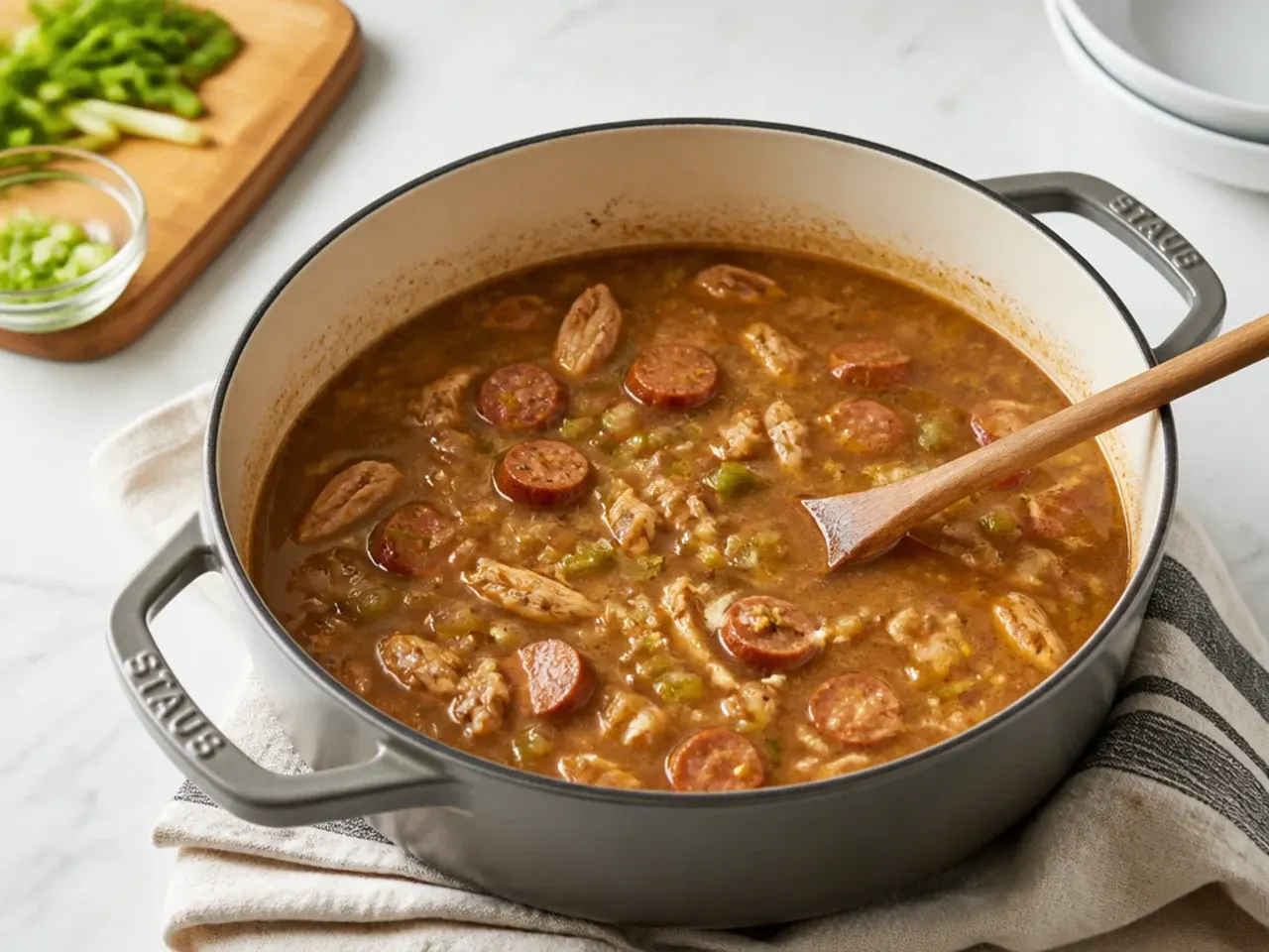 new orleans gumbo — step 5: simmer the chicken and sausage