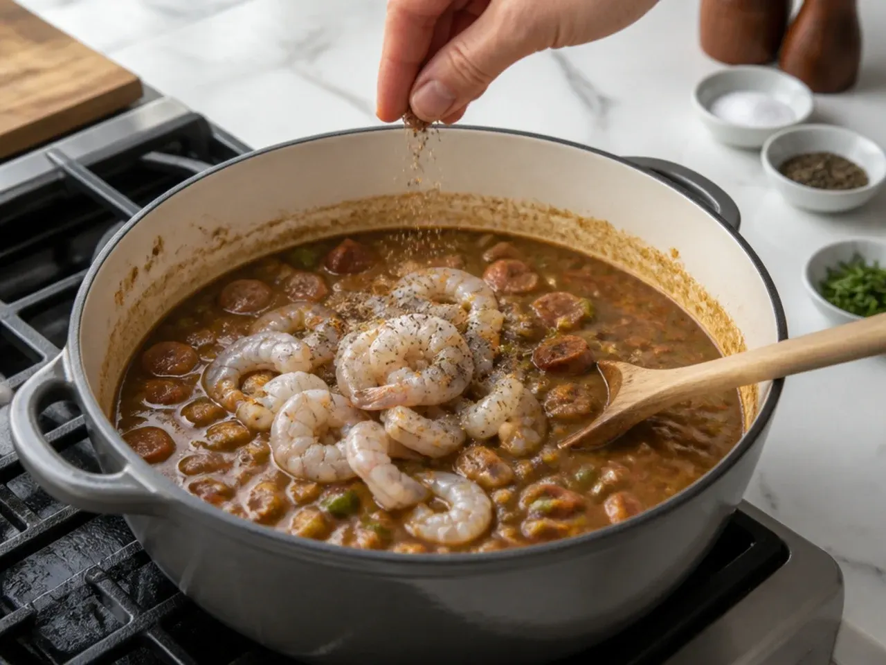new orleans gumbo — step 6: add the shrimp and season