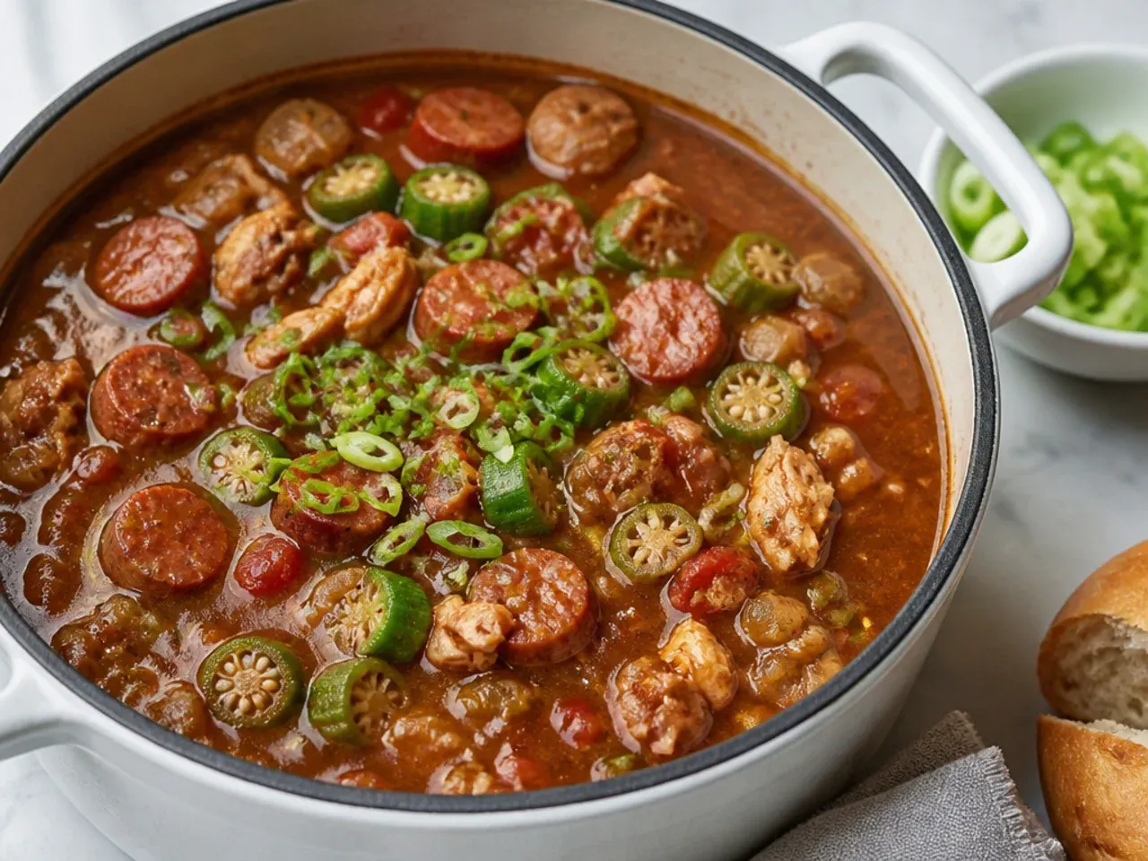 Minimal one-pot New Orleans gumbo with smoked sausage and okra