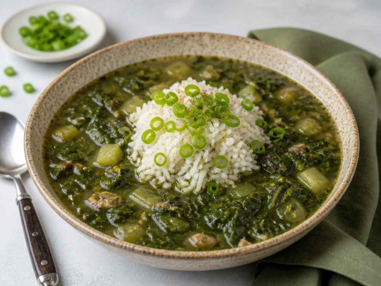 Vintage New Orleans gumbo z'herbes made with mixed greens in the Creole tradition