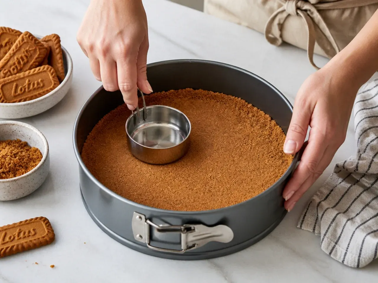no bake biscoff cheesecake — step 1: make the biscuit base