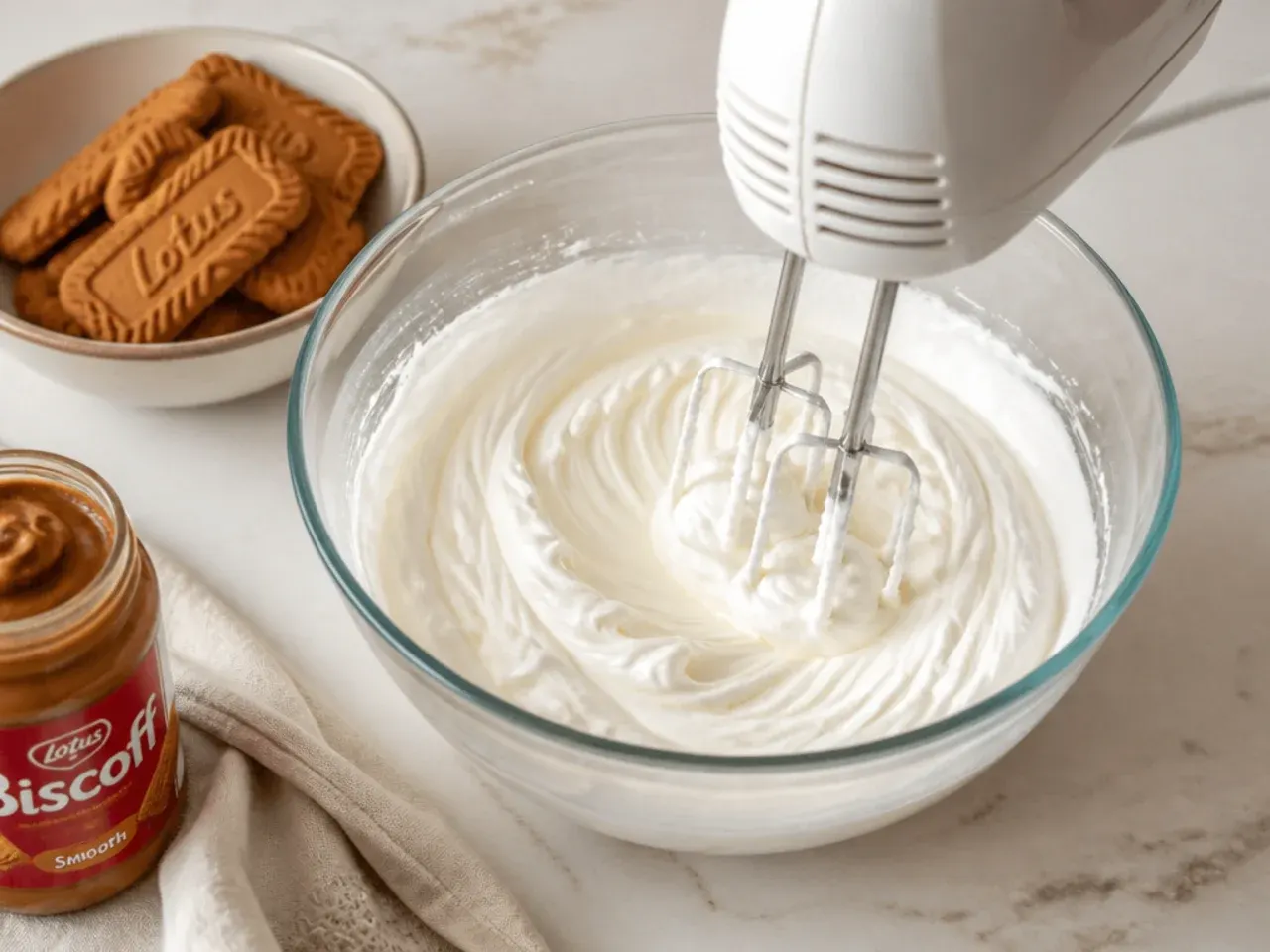 no bake biscoff cheesecake — step 2: whip the cream