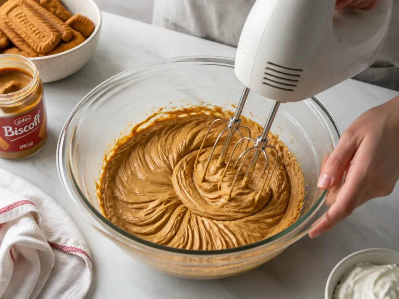 no bake biscoff cheesecake — step 3: make the biscoff filling