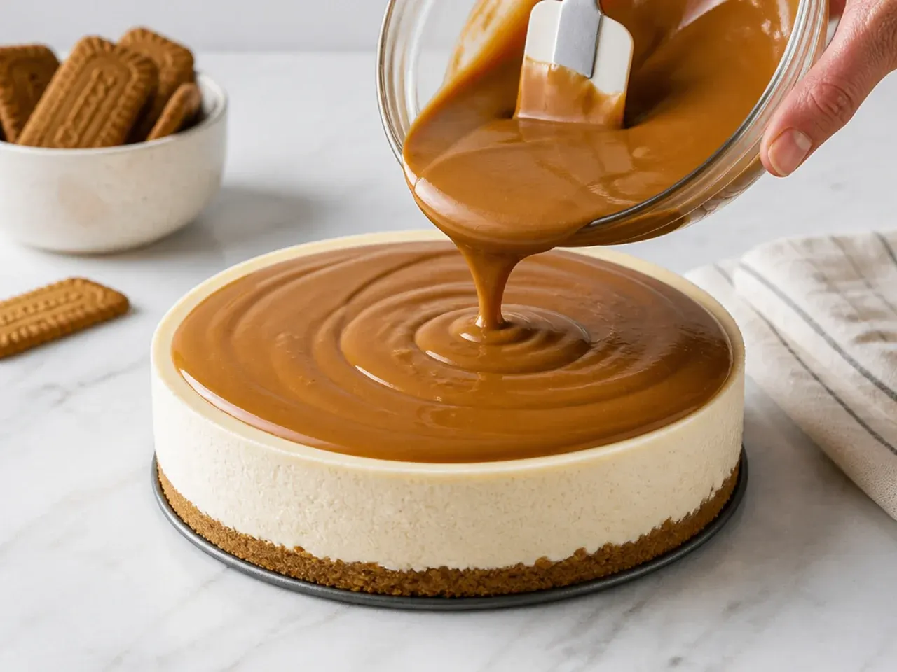 no bake biscoff cheesecake — step 6: add the biscoff topping