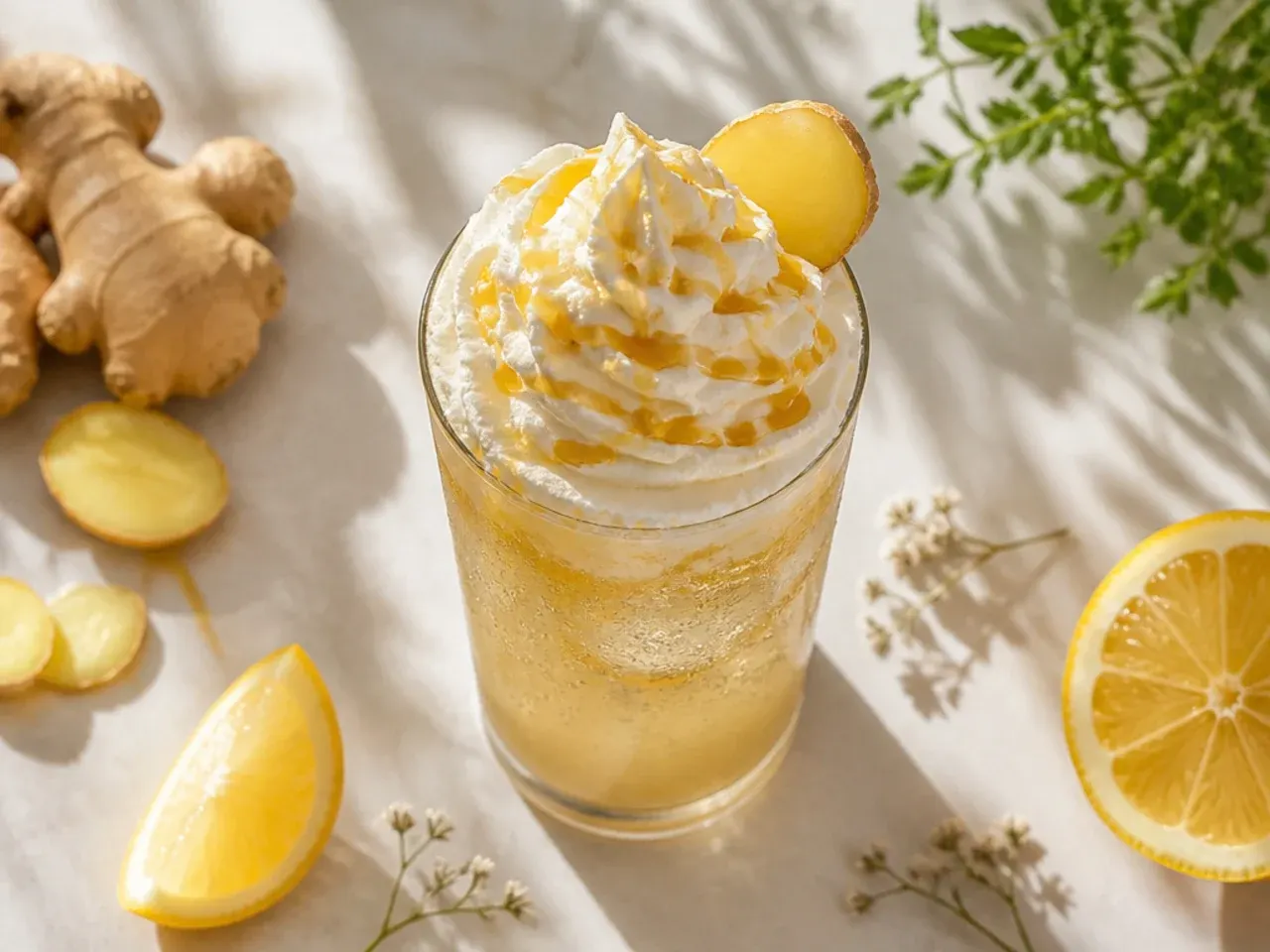 Easy three-ingredient ginger fizz in a rocks glass with a lime wheel garnish