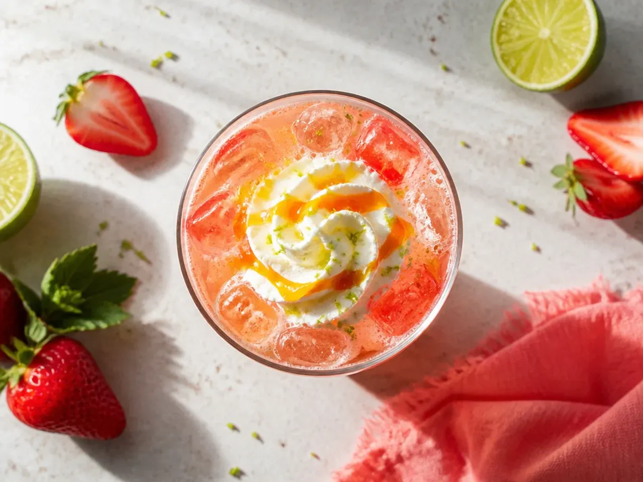 Simple three-ingredient fruit fizz drinks lined up in glasses