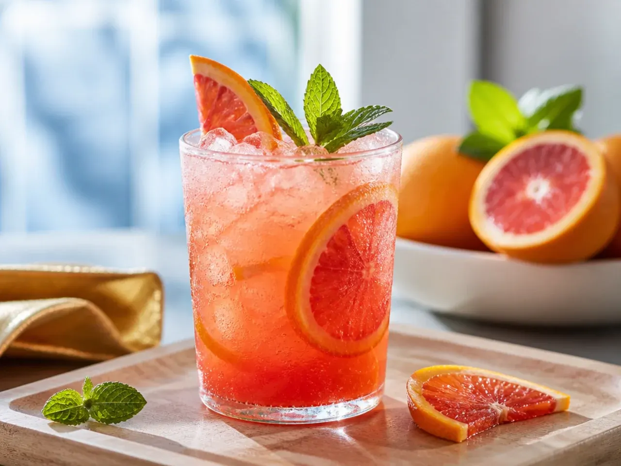 Drinks station with garnishes, straws and a frozen fruit ice ring floating in punch