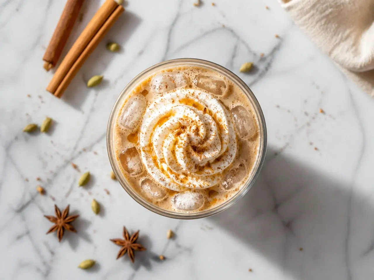 Easy Iced Chai Tea Latte in a glass with visible milk and tea layering over ice