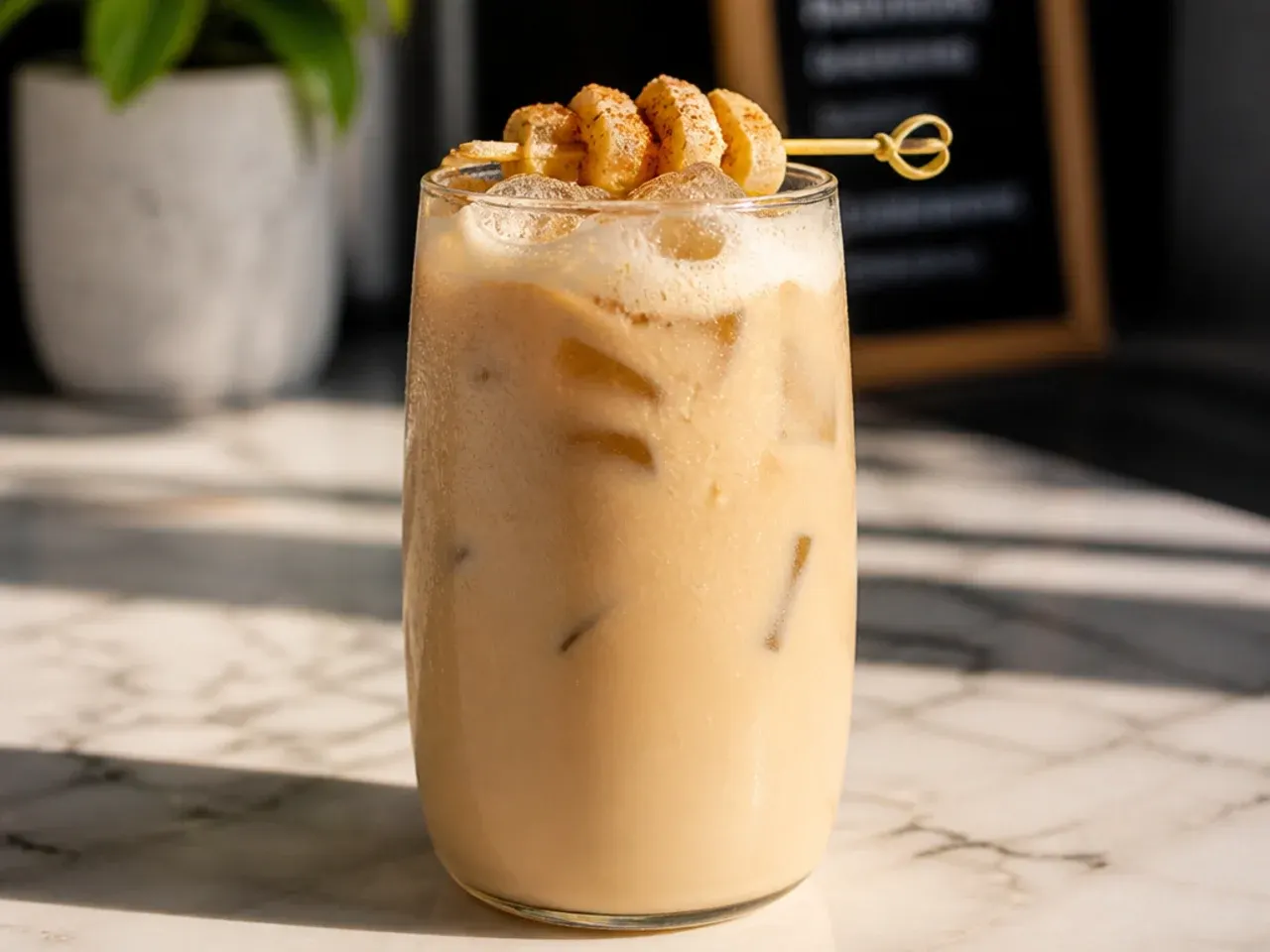 Smooth Coconut Milk Chai Latte in a glass with visible creamy texture over ice