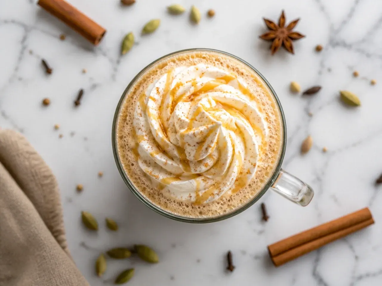 Classic Hot Chai Tea in a clear glass mug with a cinnamon stick stirrer, showing the deep amber colour