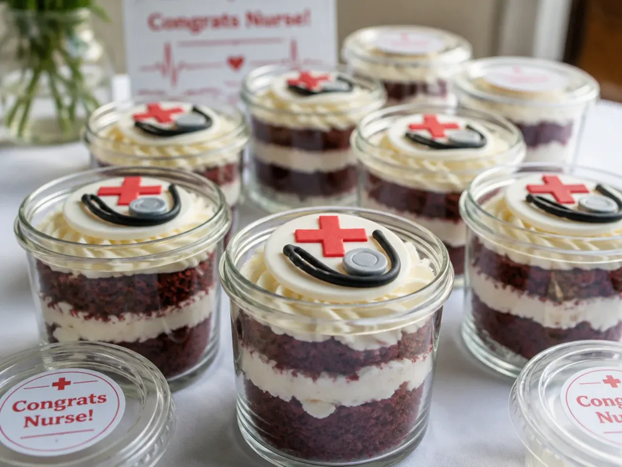 A wrapped cake layer being stored in the fridge next to a finished decorated cake