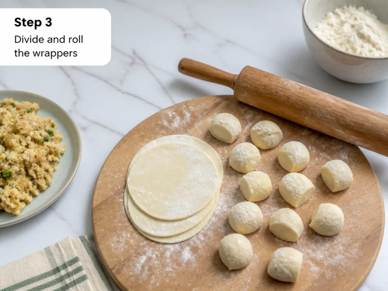 paneer momos recipe — step 3: divide and roll the wrappers