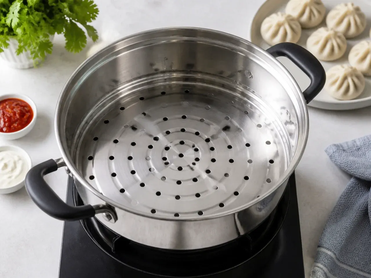 paneer momos recipe — step 5: set up the steamer