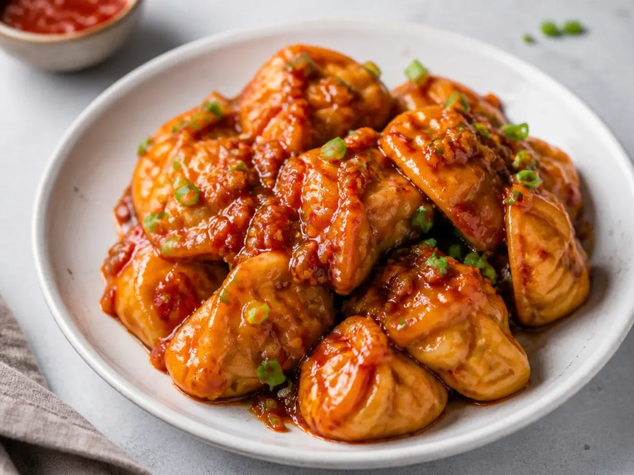 Bold schezwan chilli paneer momos tossed in spicy red sauce