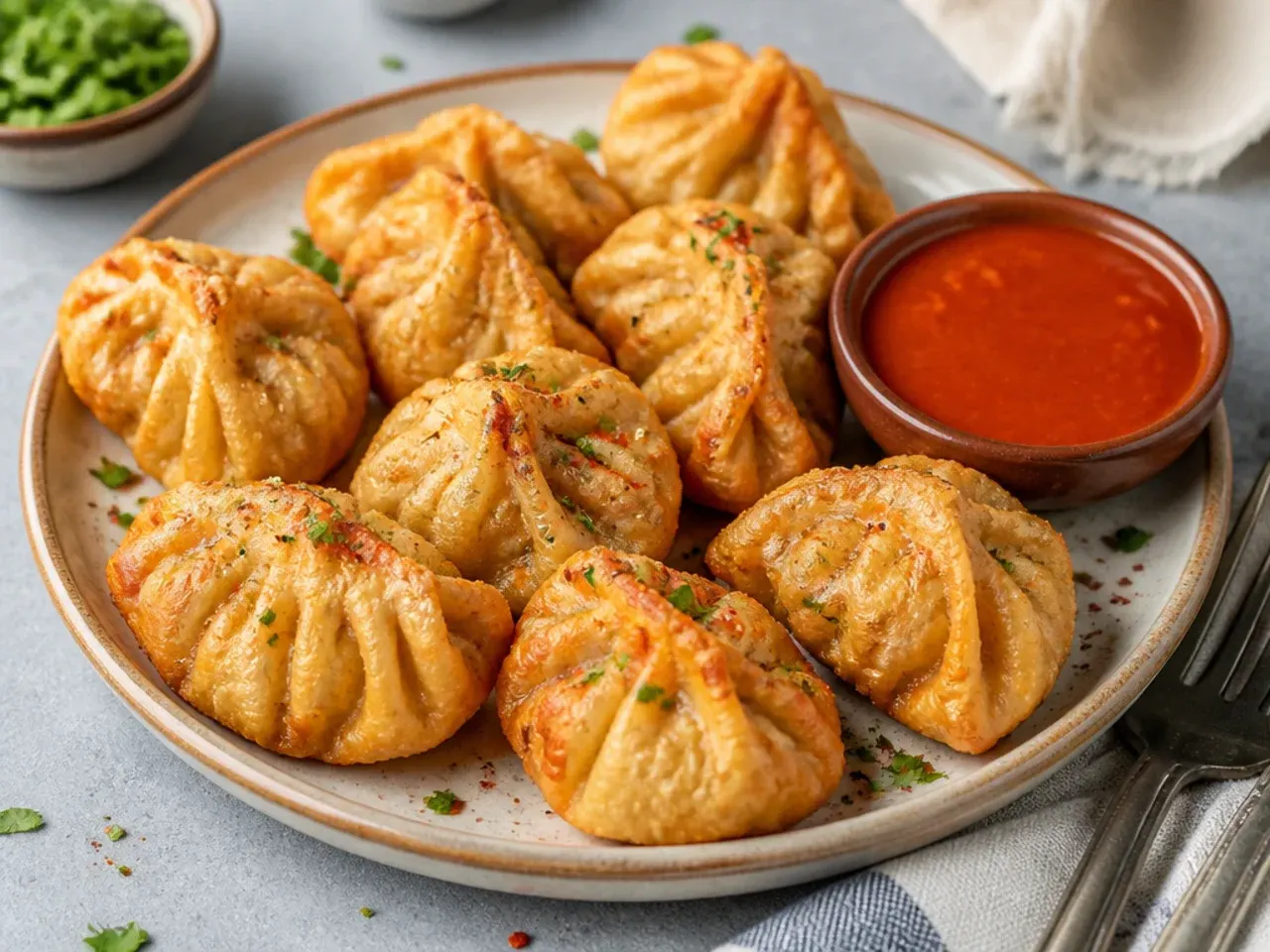 Golden fried paneer momos street style with chaat masala