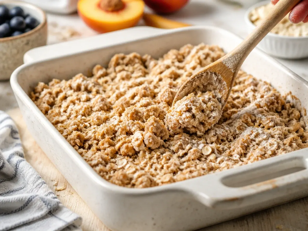 peach and blueberry crisp recipe step 4