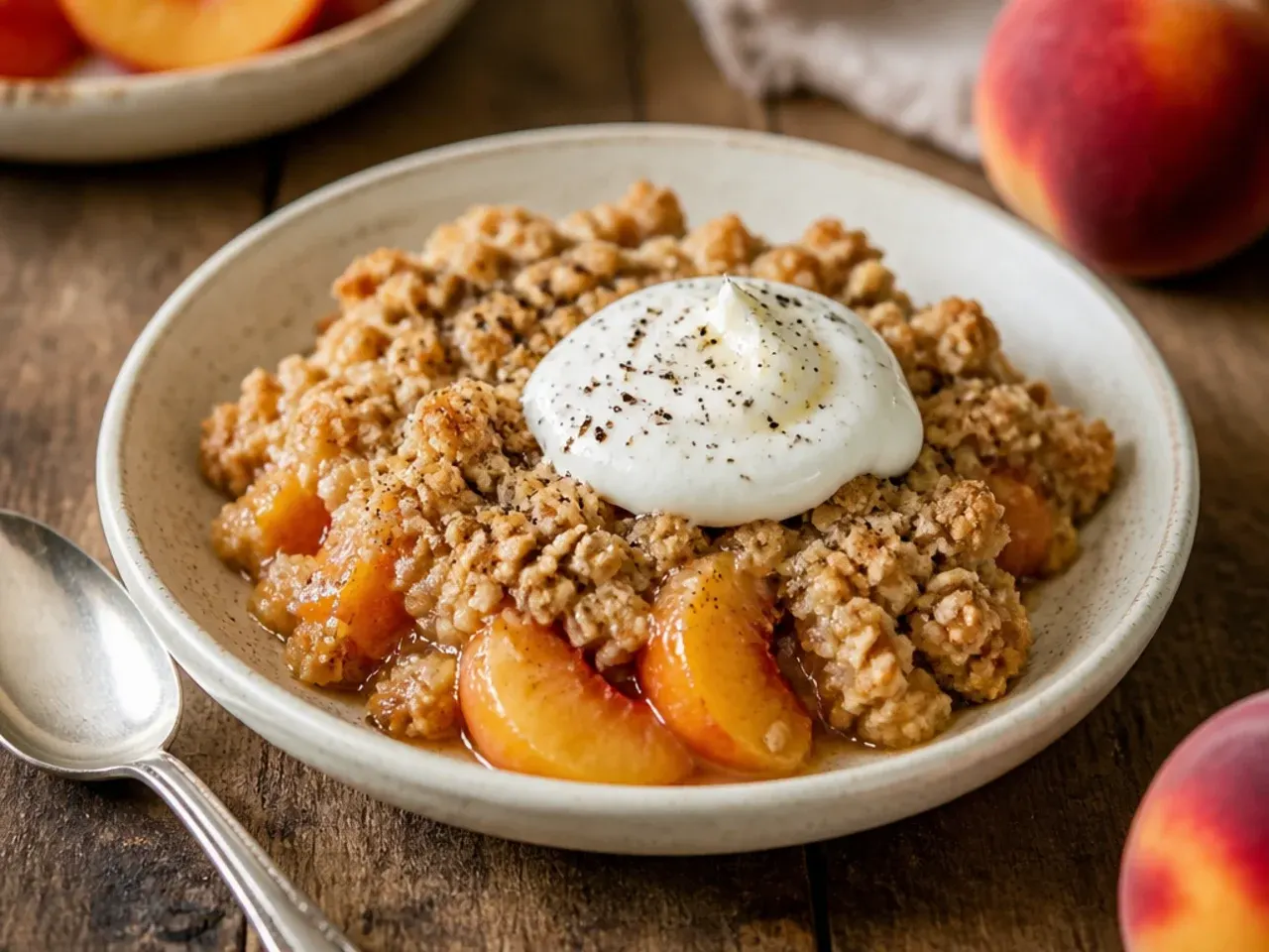 Gluten-free peach crisp made with certified gluten-free oats