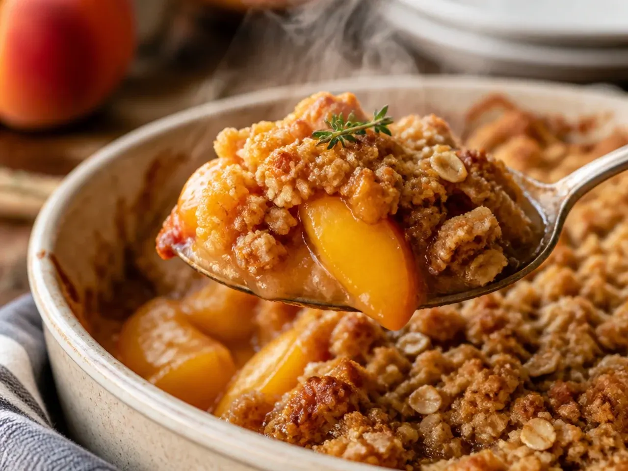 Close-up of ripe fresh peaches being sliced on a wooden chopping board