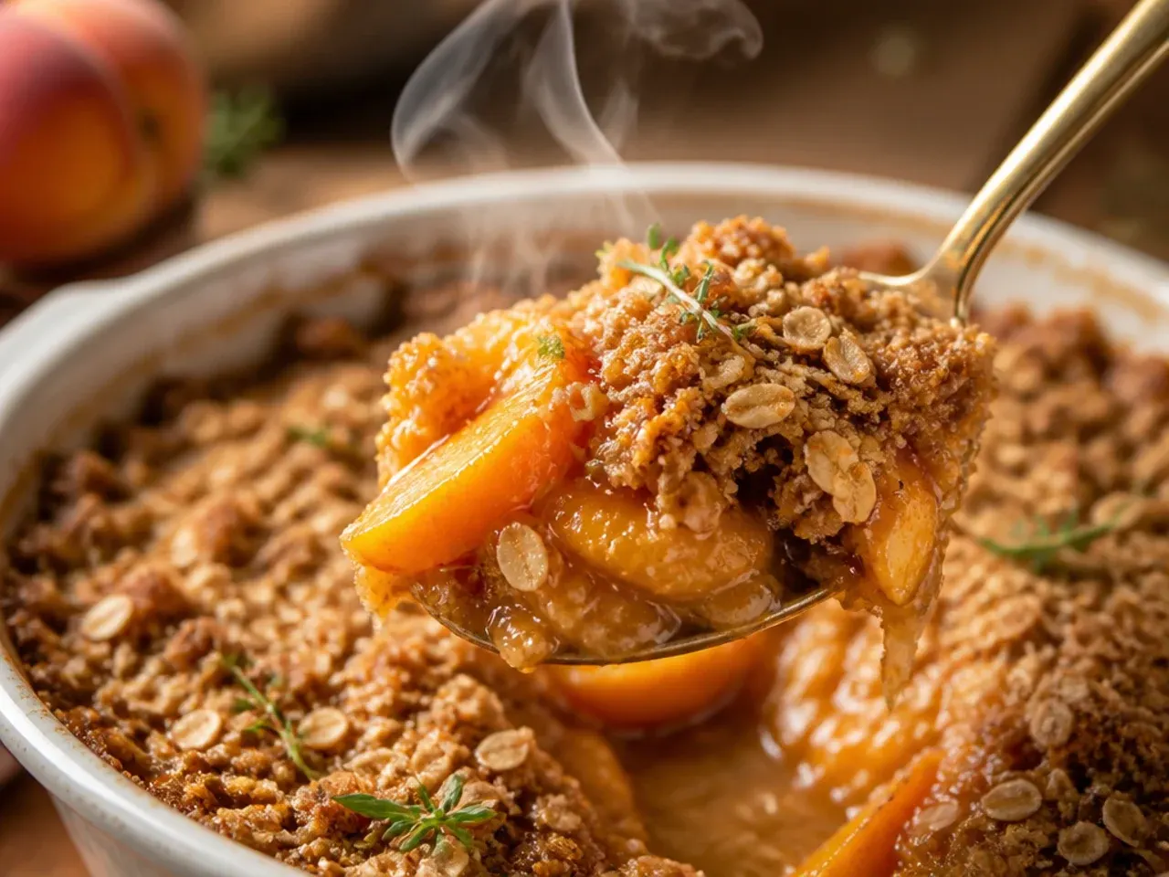 Fresh ripe peaches being sliced into wedges on a wooden chopping board