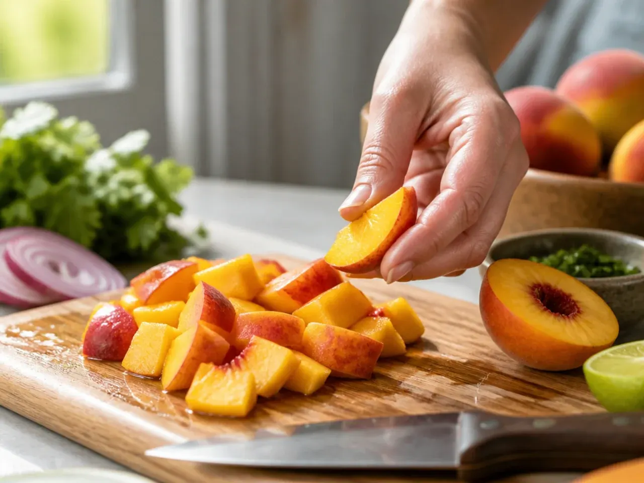 peach salsa recipe recipe step 1