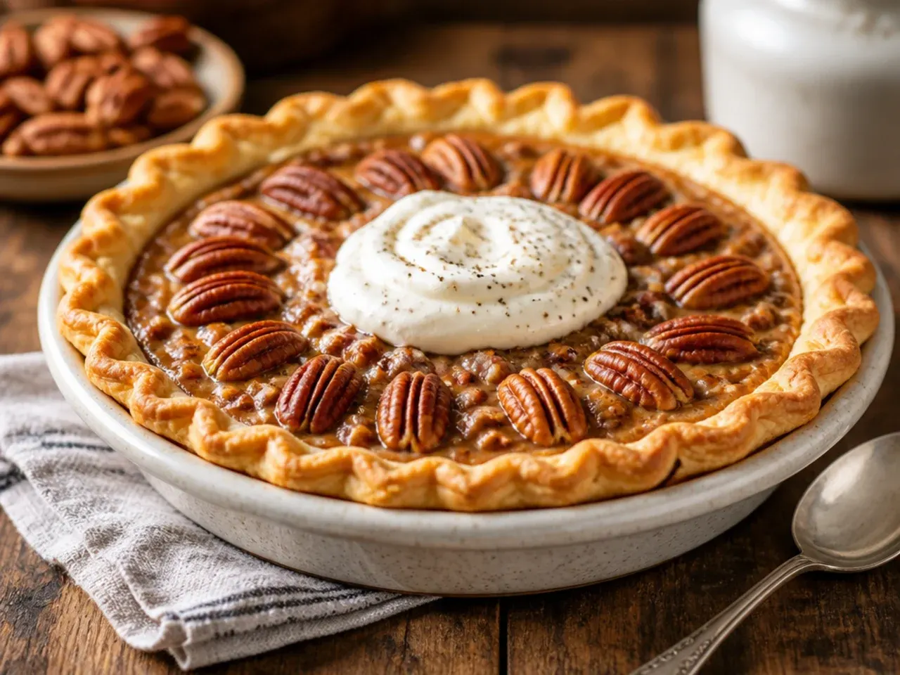 Wholesome Greek yogurt pecan cream pie slice on a plate