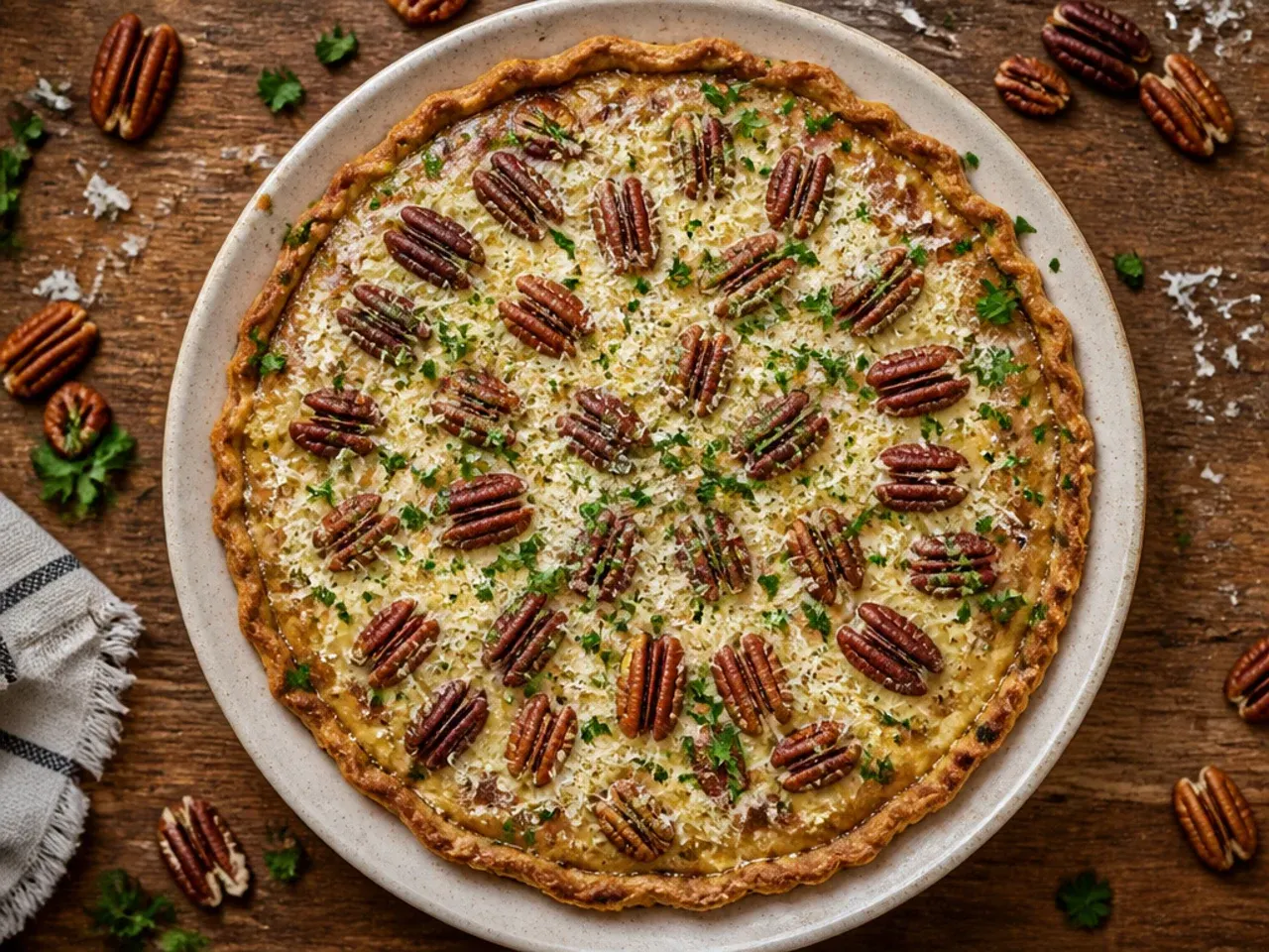 Budget-friendly pecan cream pie made with a mix of pecans and walnuts