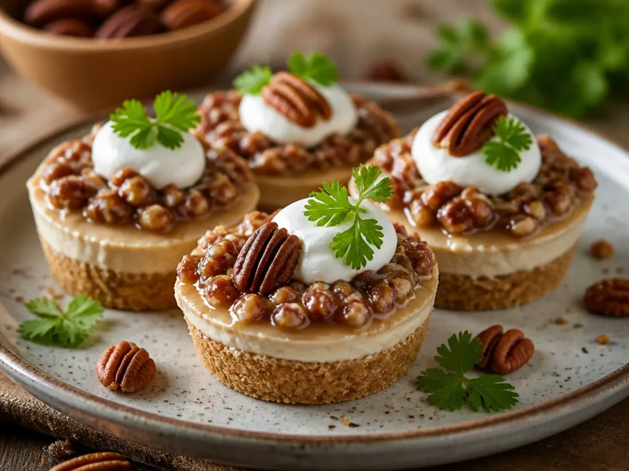 Quick mocha pecan cream pie cups layered in small glasses