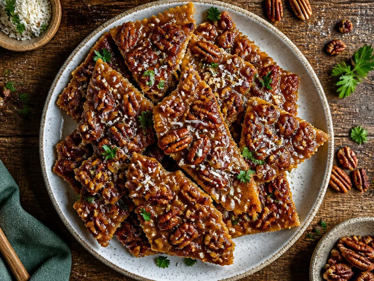 Budget-friendly pecan and peanut bark broken into pieces